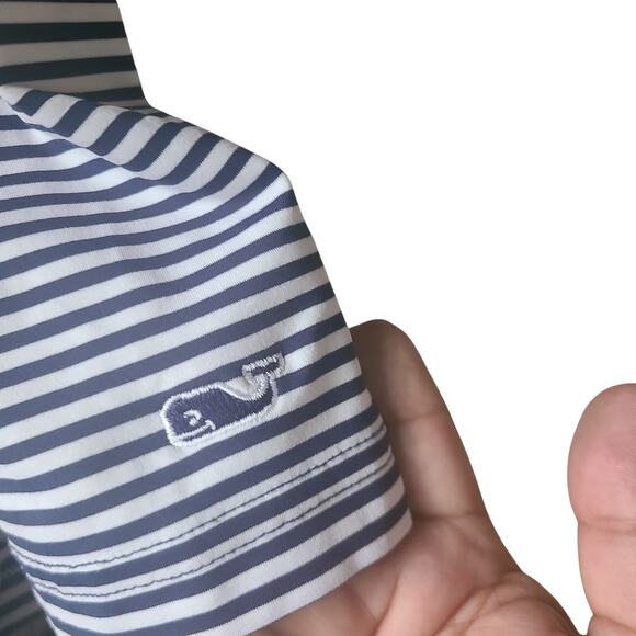 Vineyard Vines Men's Blue & White Striped Short Sleeve N Patch Polo Shirt XL - Picture 9 of 9